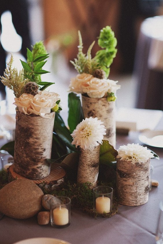 20 Rustic Wedding Centerpieces With Bark Container Dpf 