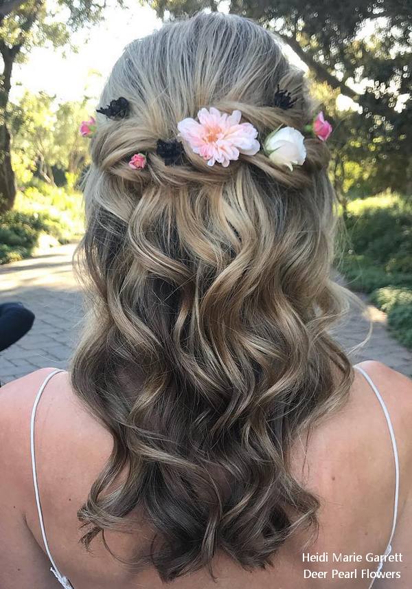 Top 20 Half Up Half Down Wedding Hairstyles From Heidi Marie Garrett Deer Pearl Flowers 8499