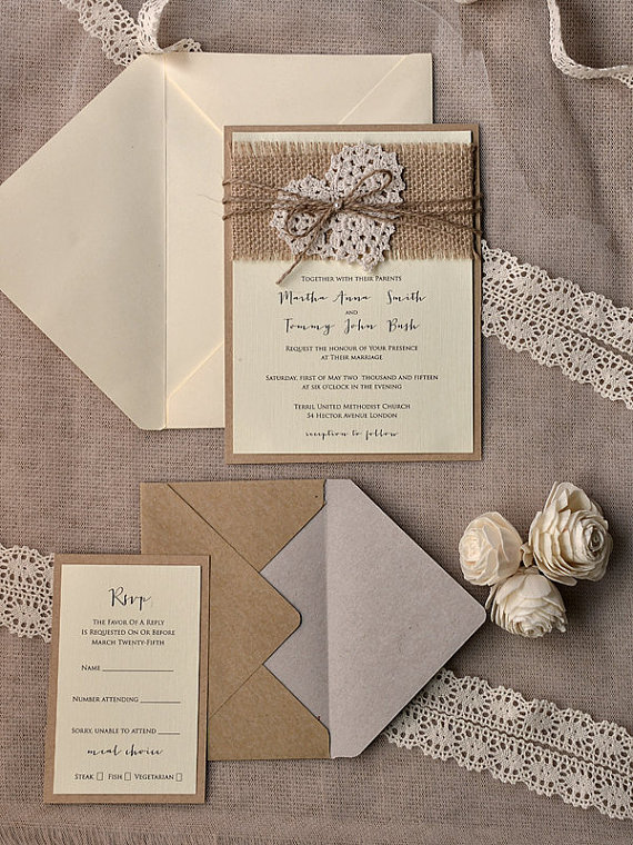 Rustic Burlap Heart Wedding Invitation kits | Deer Pearl Flowers