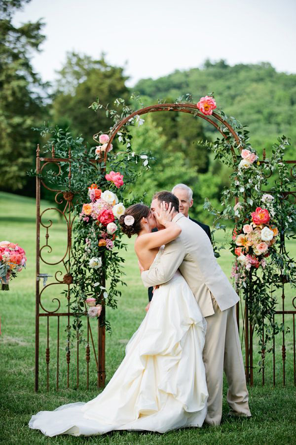 Pink Peach and White Rustic Country Garden Wedding Alter