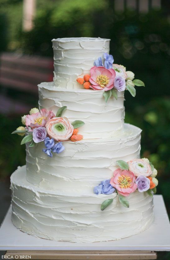 White Buttercream Cake with Flower Arrangement (2 tiers) - The Sugar Hub