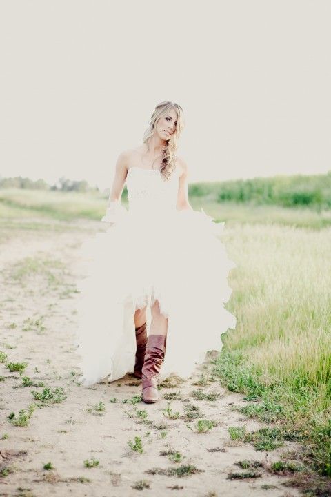 high low wedding dresses with cowboy boots