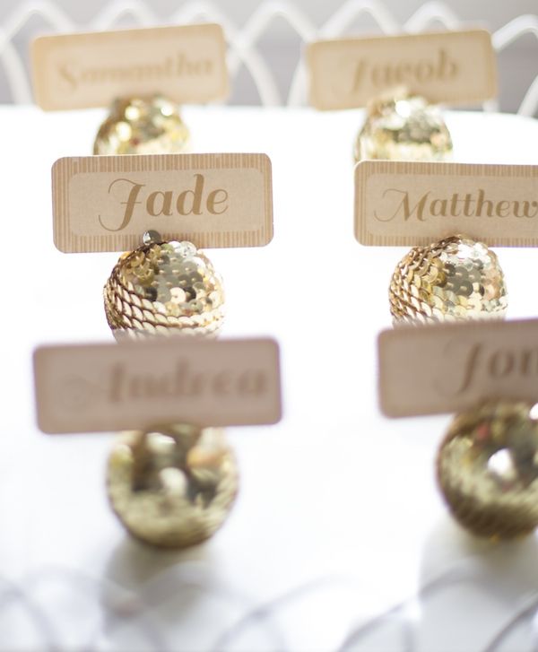 gold ball place card holders