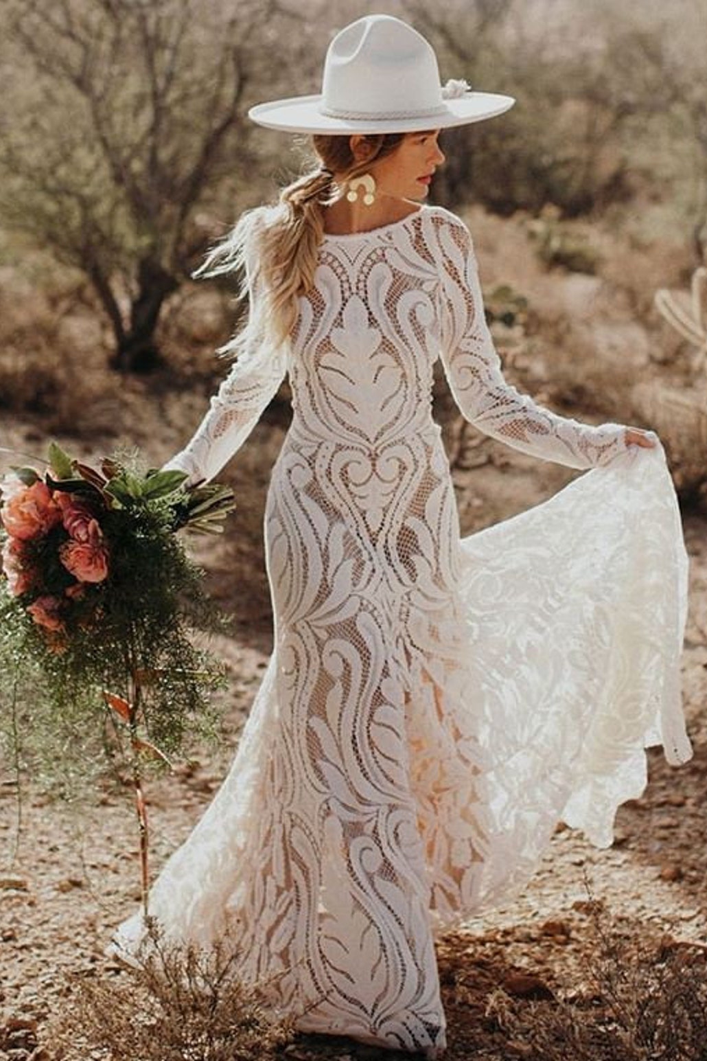 Gallery Backless Boho Wedding Dress With Long Sleeves Deer Pearl 