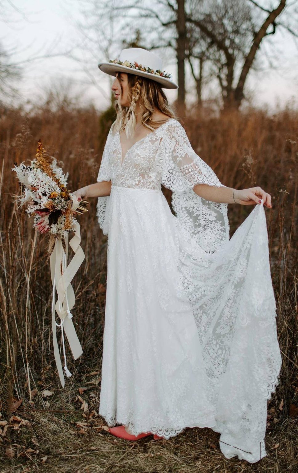 Boho Beach Wedding Dress With Lace Skirt And Detachable Sleeves 968x1536 