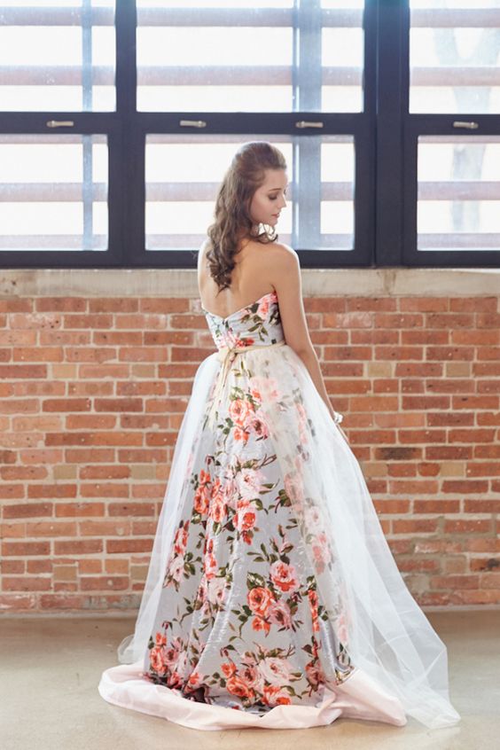 floral print wedding gown