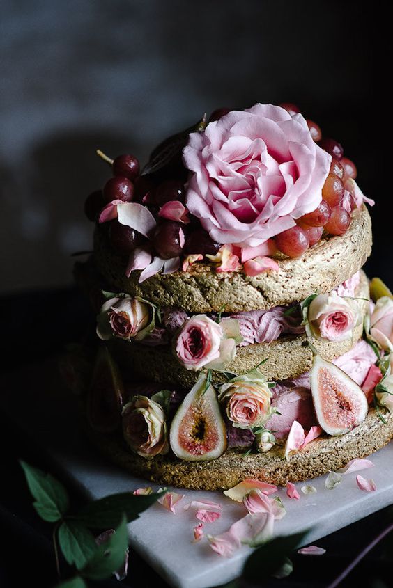 Naked Wedding Cake With Pink Flowers Deer Pearl Flowers