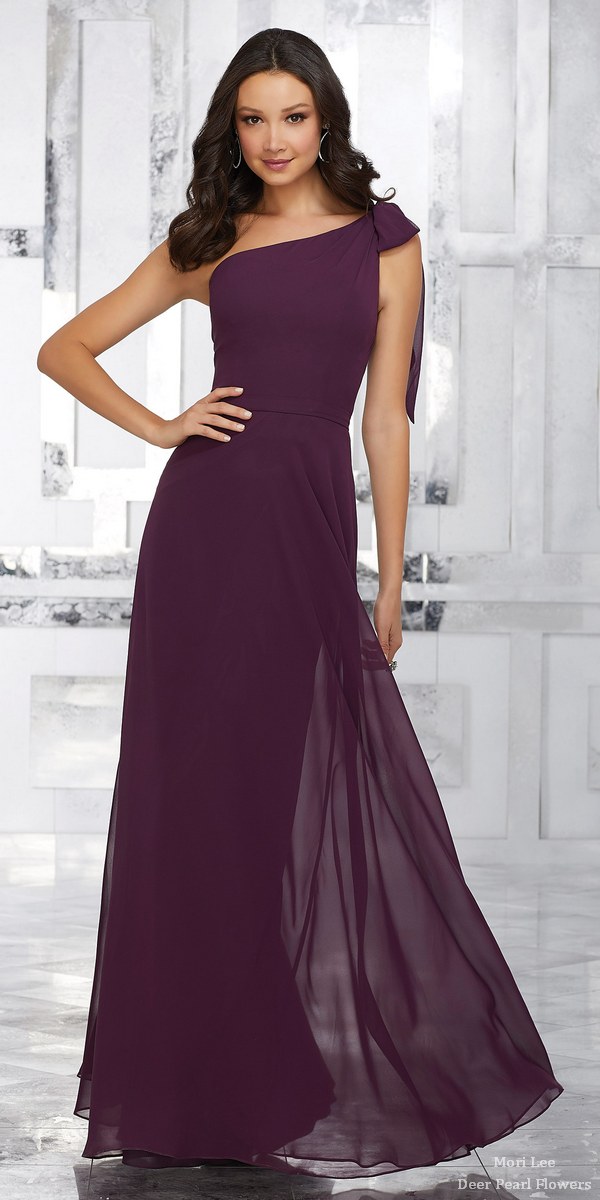 One Shoulder Chiffon Bridesmaids Dress with Removable Shoulder Bow 2 ...