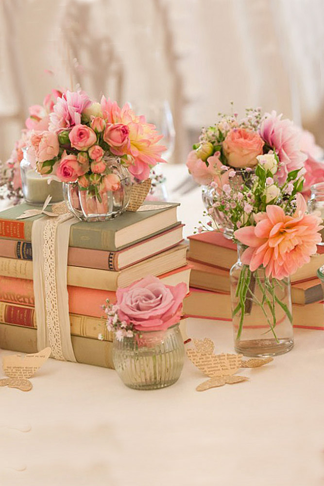 chic book vintage wedding centerpiece | Deer Pearl Flowers