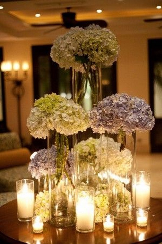 Gallery: hydrangea and candles wedding centerpiece - Deer Pearl Flowers