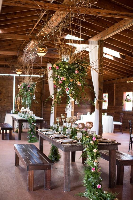 Rustic Country Wedding Table Decor Deer Pearl Flowers 