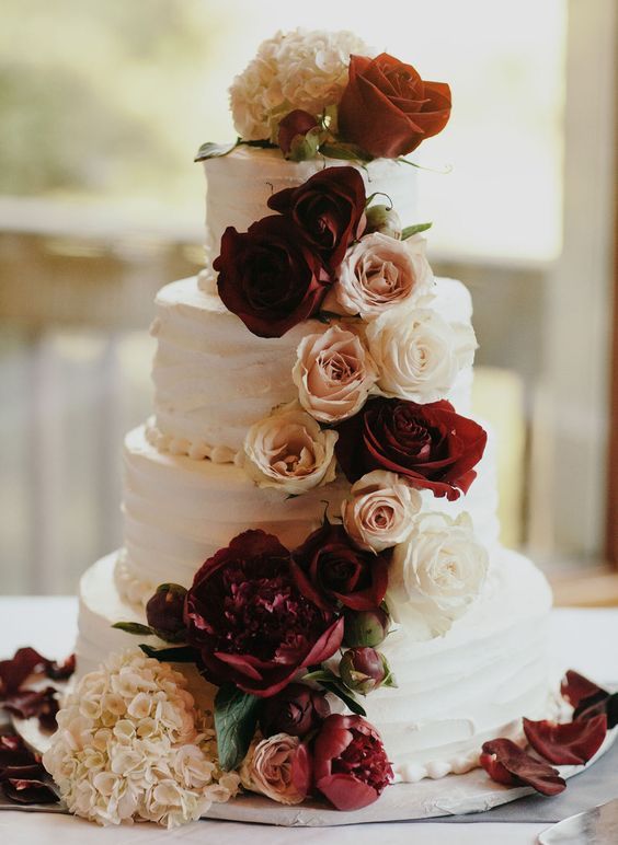 Beautiful rose gold, blush and burgundy wedding cake for  @polishedandglammed couple! The setup was beautiful. Amazing job as always.  | Instagram