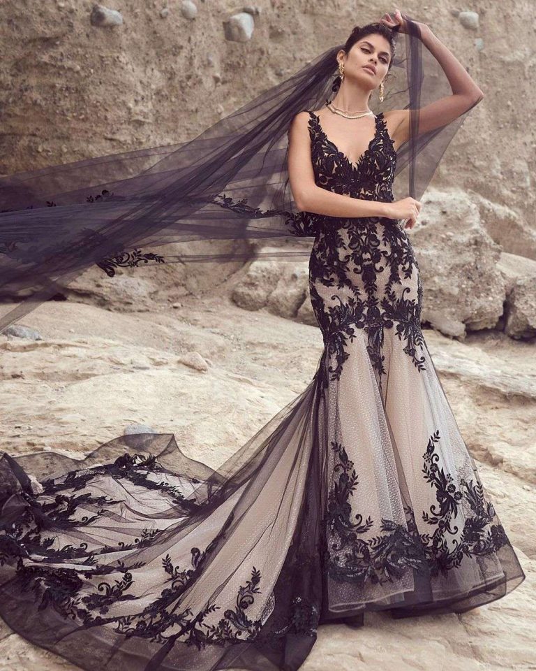 Black Wedding Dresses Vneck Mermaid Black And White 768x960 