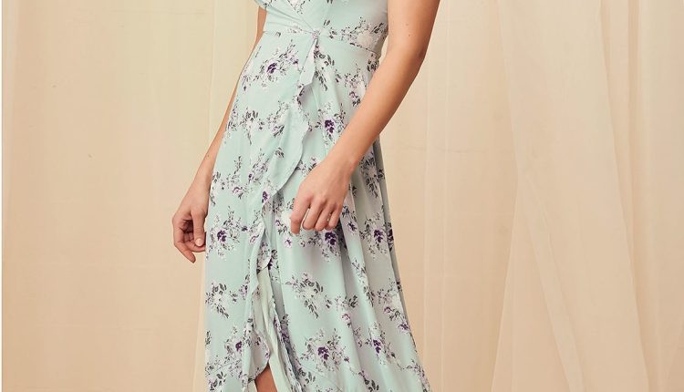 Sage Green Floral Lace-Up High-Low Maxi Summer Wedding Guest Dress