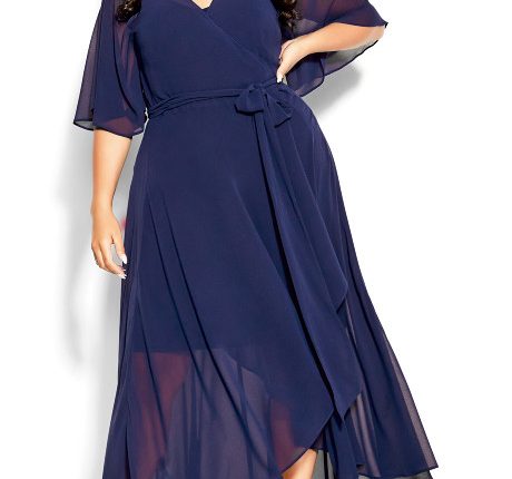 deep blue v-neck plus size dress for wedding guest with 34 sleeves ...