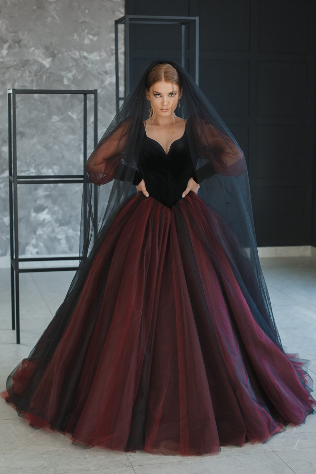 25 Alternative Gothic Wedding Dresses 2024 Black Plus Size   Gothic Long Sleeve Black And Red Wedding Dress 1024x1536 