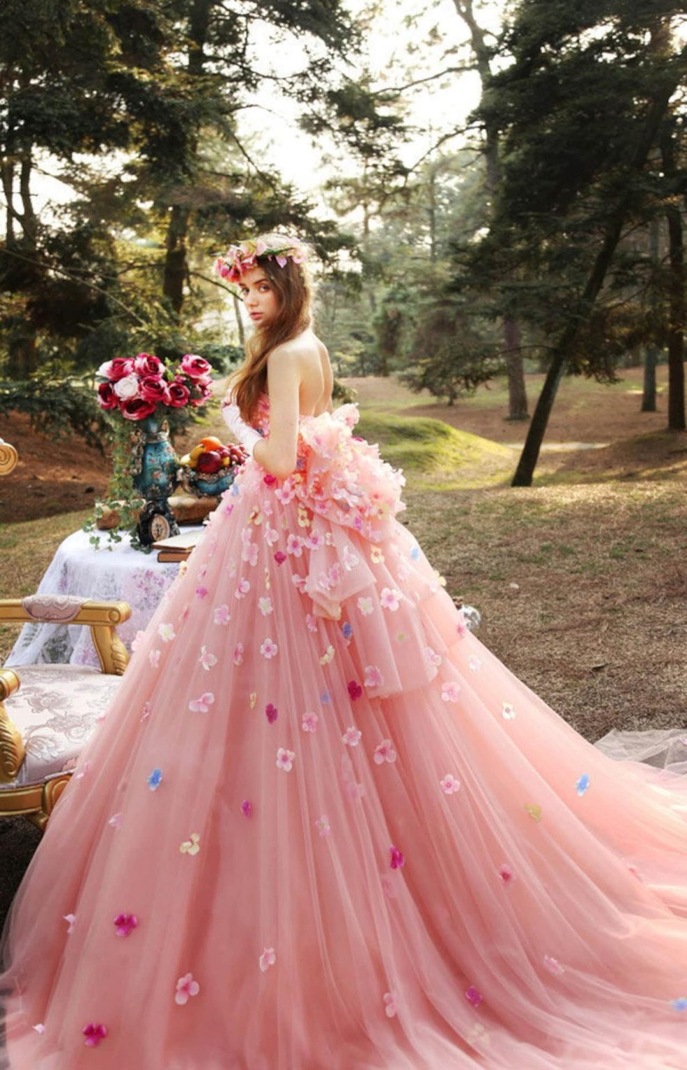 Top 16 Pink Wedding Dresses For 2024 Styles Tips   Pink Floral Tulle Wedding Dress 986x1536 