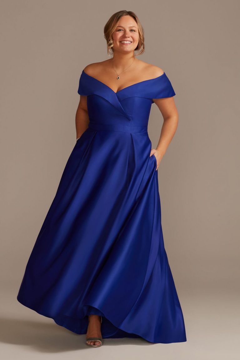 Royal Blue Sweetheart Off The Shoulder Satin Ball Gown Wedding Dress 768x1152 