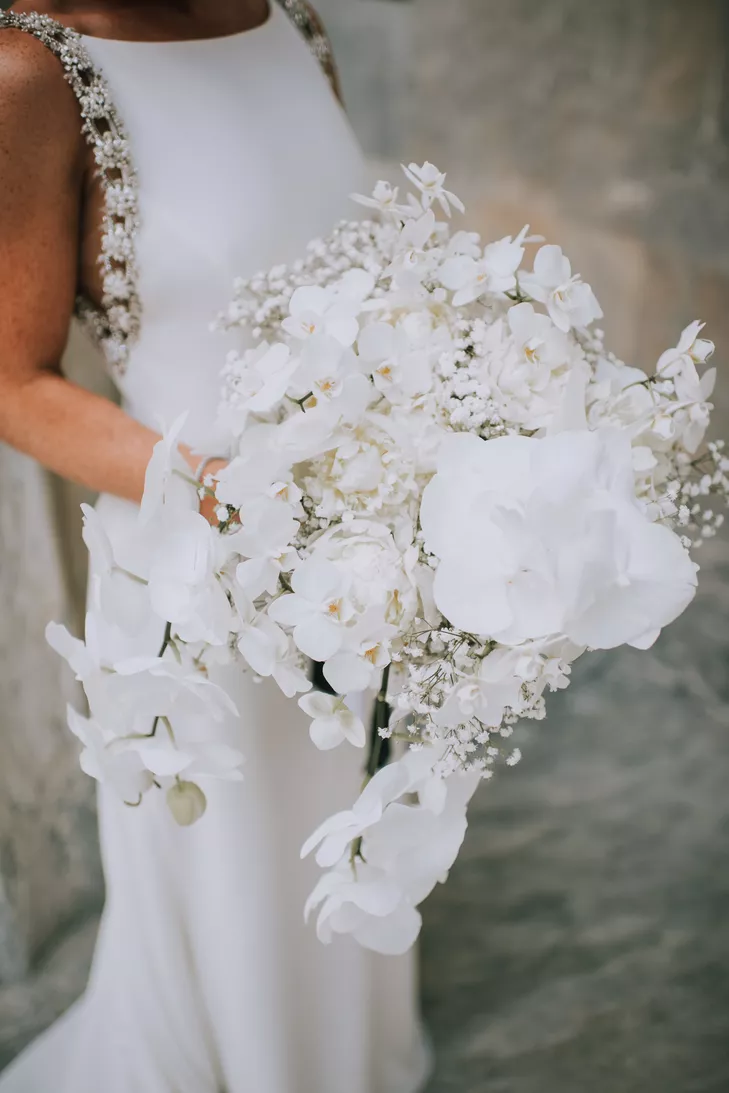 Glamorous White Bouquet with Peonies, Orchids and Baby's Breath
