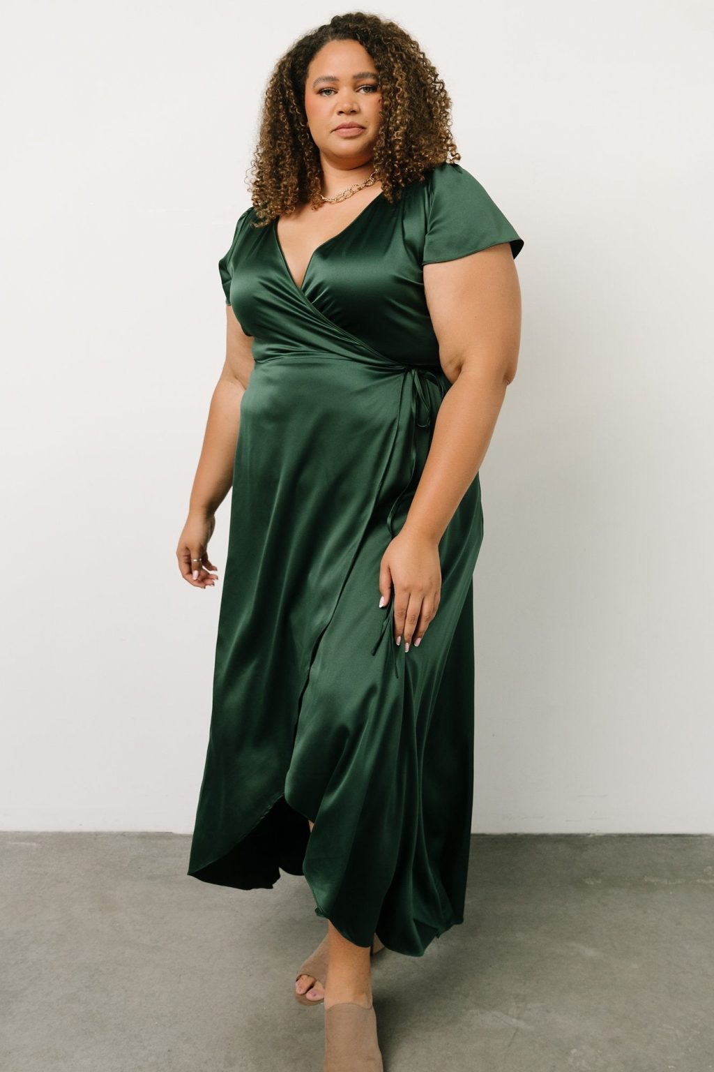 Plus Size Dark Green Satin Wedding Guest Dress 1024x1536 