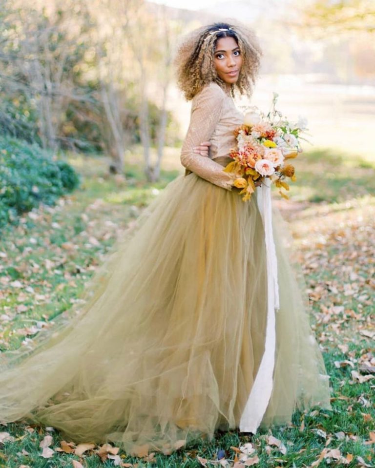 Top 18 Yellow Wedding Dresses For Every Shades 2024   Yellow Wedding Dresses Tulle Skirt 768x960 