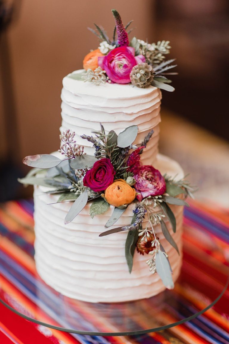 Top 20 Delicious And Colorful Mexican Wedding Cakes For 2024   Buttercream Wedding Cake With Mecian Style Color Flowers 768x1152 