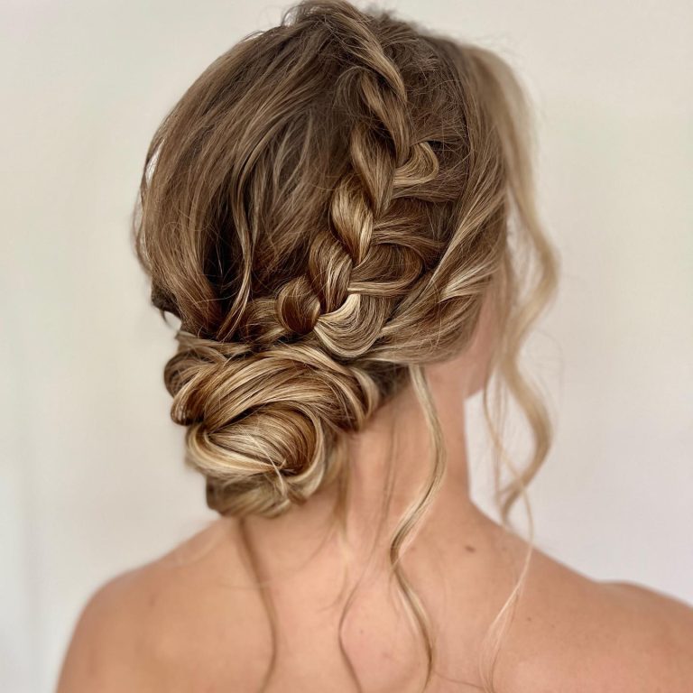 25 Fabulous Bridesmaid Updos Hairstyle Ideas For 2024   Braided Crown Boho Bridesmaid Updo Hairstyle Via Shannonsarabridalhair 768x768 