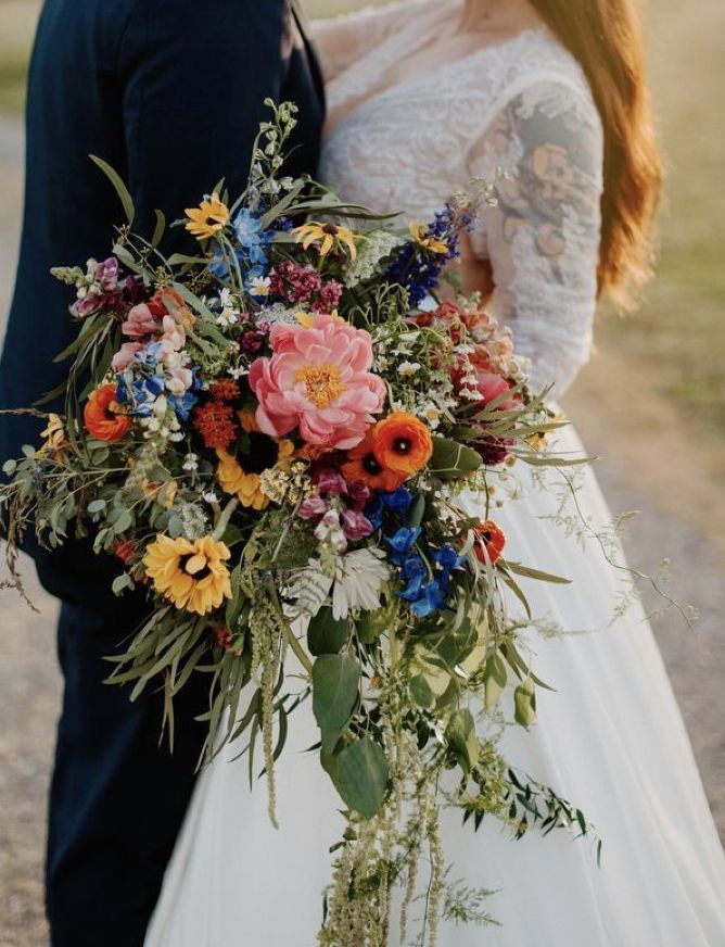 colorful bohemian wildflower wedding bouquet