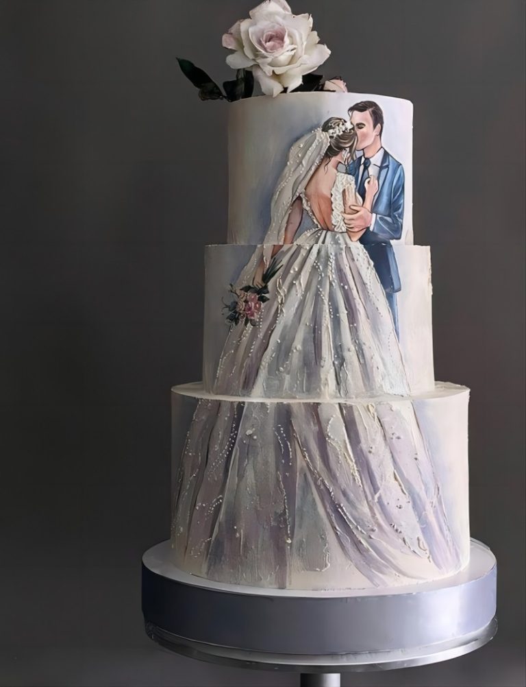 Lavender 3 Tier 3d Couple Wedding Cake 768x1002 