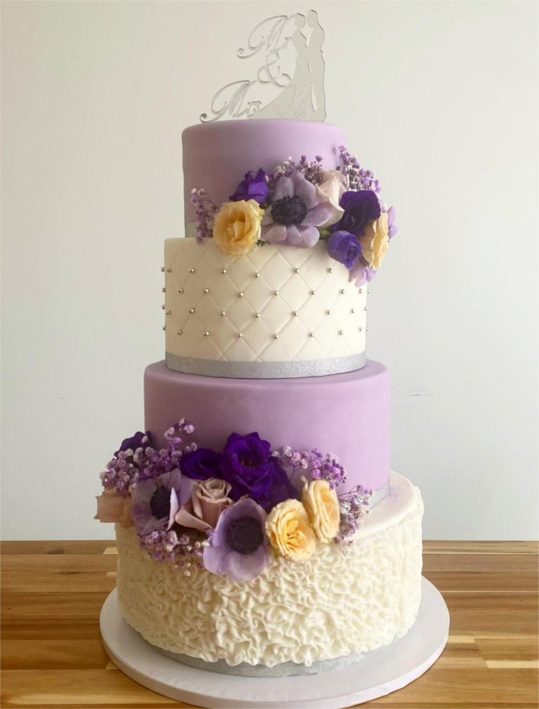 Vintage 4 Tier Purple Wedding Cake Via Cake Njoy 768x1010 