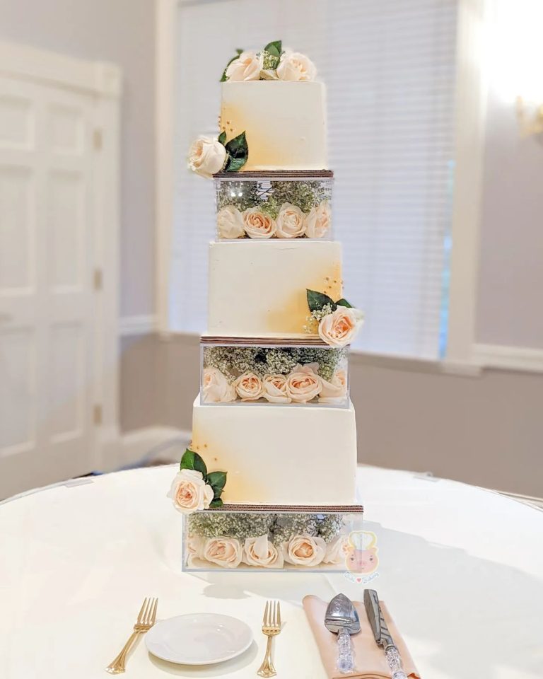 Top 25 Square Wedding Cakes 2024 Modern Twist On Tradition   3 Tier Square Wedding Cake With Peach Roses Via Buhibakery 768x960 